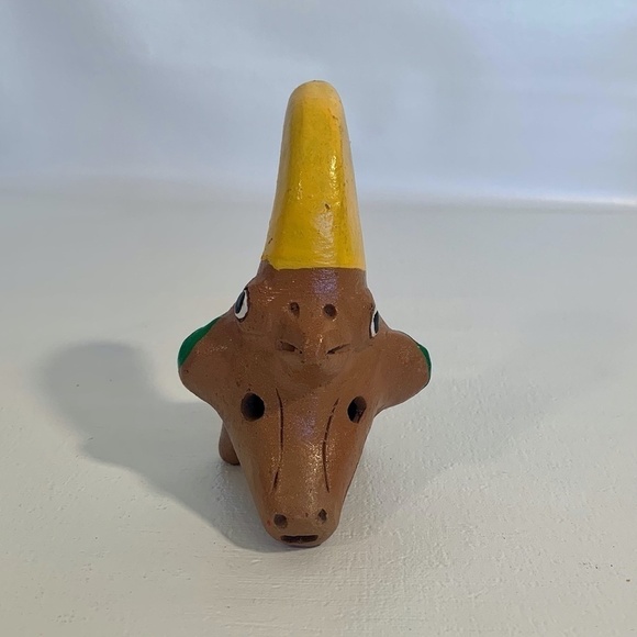 Vintage Ocarina Folk Art Clay Toucan Whistle 3 Head Flute Shape Shift Animal 5” - Picture 12 of 14